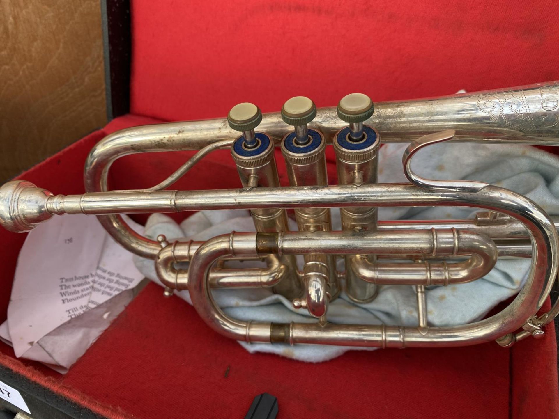 A CASED TRUMPET BEARING THE STAMP 'CORTON' - Image 3 of 3