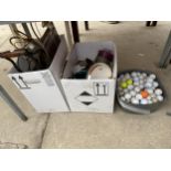 AN ASSORTMENT OF ITEMS TO INCLUDE GOLF BALLS, A WINE RACK AND CERAMICS ETC