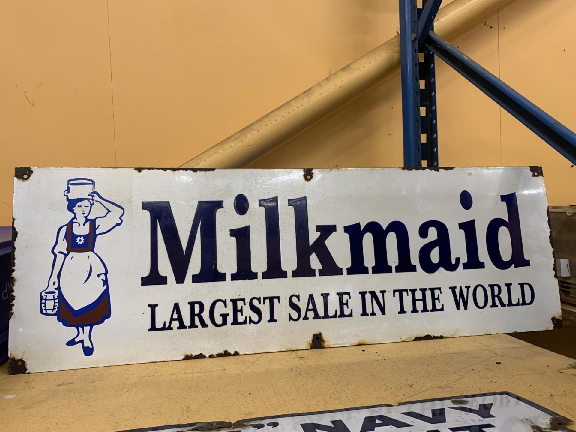 A VINTAGE 'MILK MAID' SIGN 91.5CM X 3.5CM