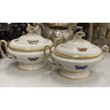 A PAIR OF BELIEVED C.1795 CHRISTOPHER POTTER PARIS PORCELAIN LIDDED TUREENS WITH HAND PAINTED