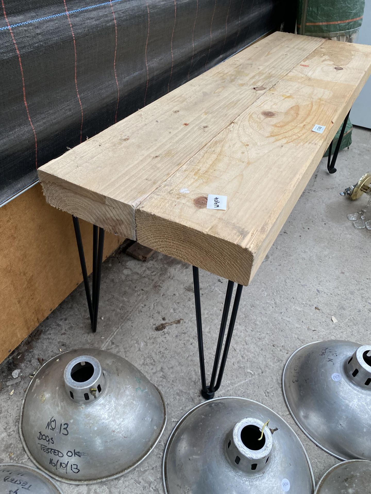 A WOODEN PLANK TOPPED BENCH WITH METAL LEGS - Image 2 of 3