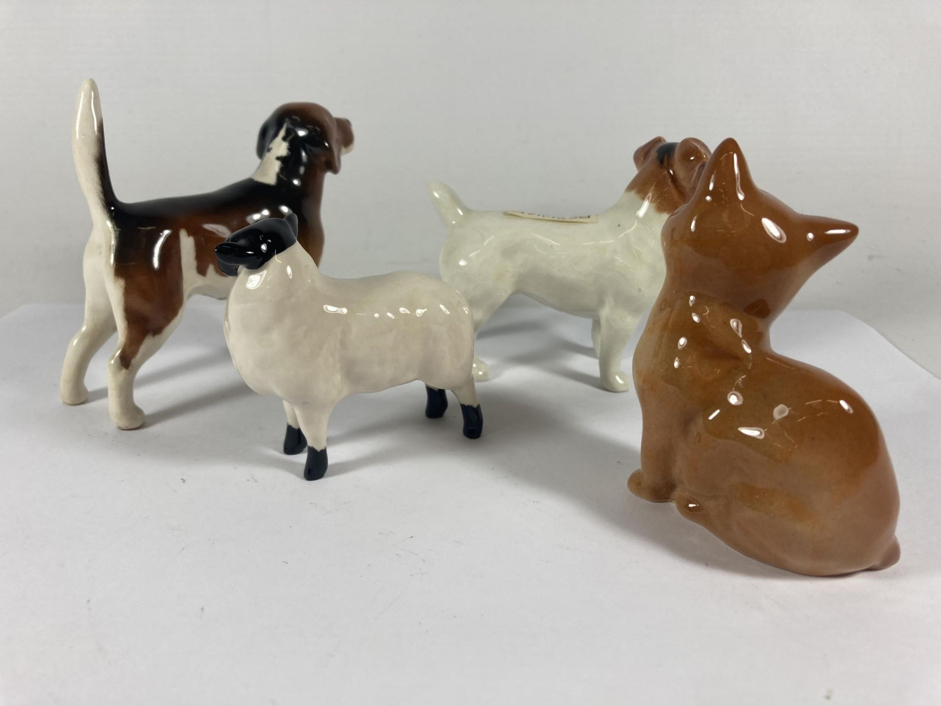 FOUR BESWICK FIGURES TO INCLUDE A JACK RUSSEL, HOUND, A LAMB AND A CAT - Image 3 of 6