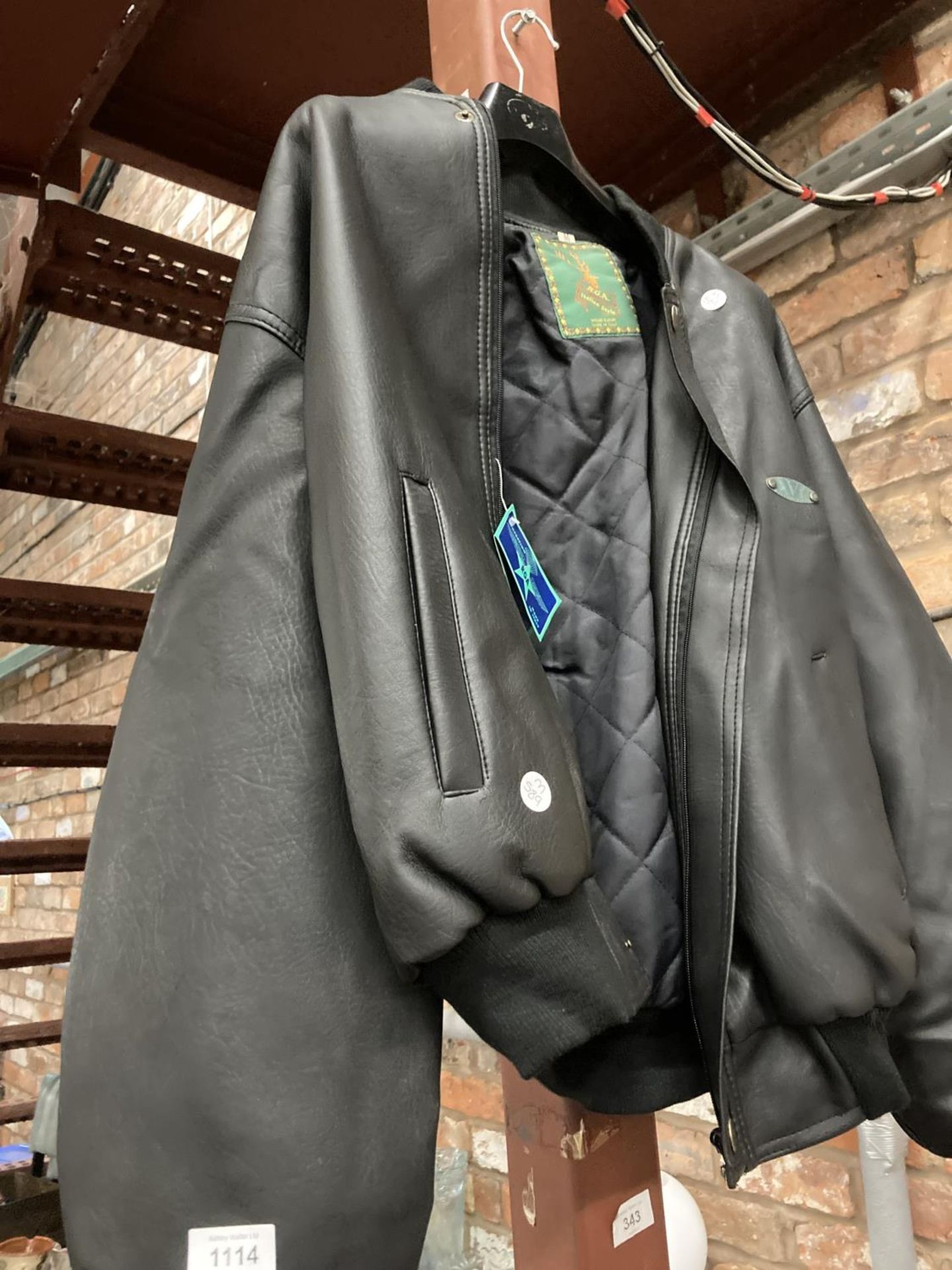 AN AS NEW ITALIAN BLACK LEATHER LOOK JACKET IN MEDIUM - Image 2 of 5