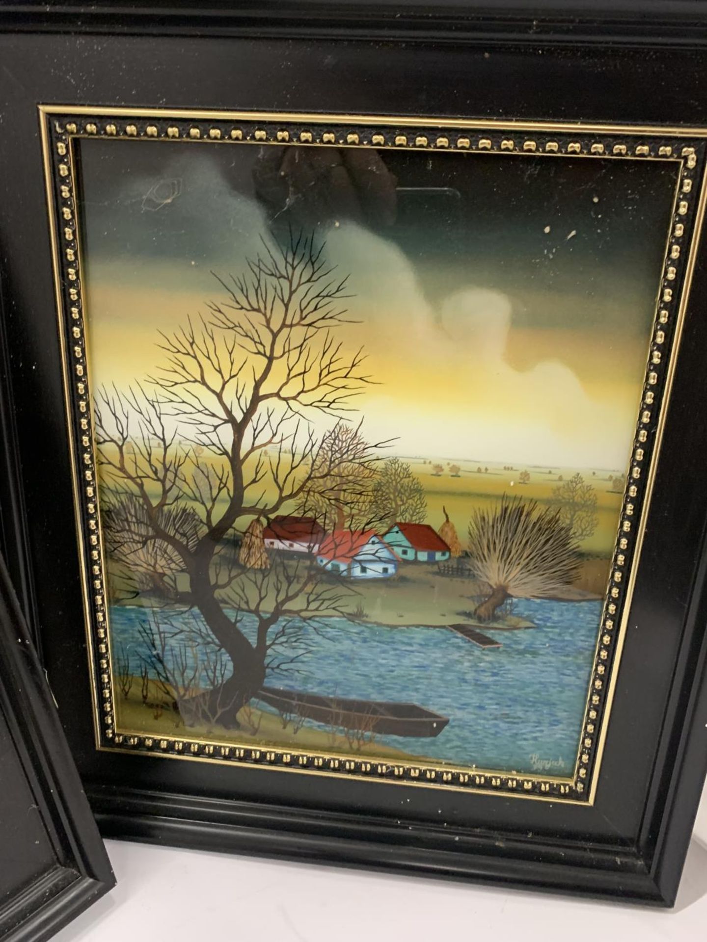 A PAIR OF EBONY FRAMED SIGNED OIL ON GLASS PANELS, SIGNED HURJZAK, '78, 34 X 39CM - Image 6 of 8