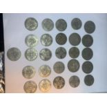 TWENTY SIX SILVER COINS TO INCLUDE CROWNS AND FLORINS