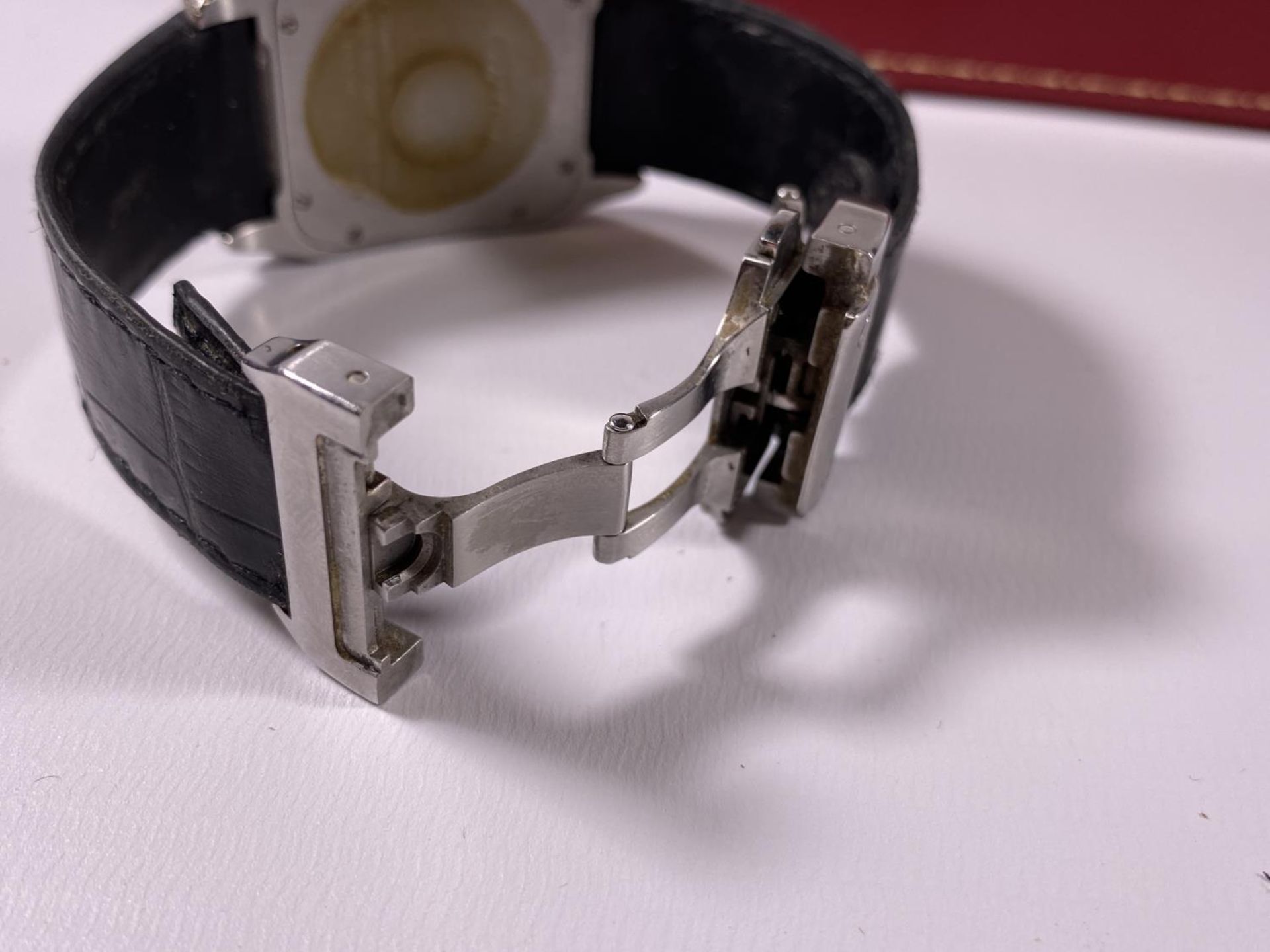 A BOXED GENTS CARTIER SANTOS AUTOMATIC WATCH WITH DIAMOND SET DIAL, WORKING AT TIME OF CATALOGING - Image 12 of 16