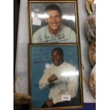 TWO FRAMED SIGNED PHOTOGRAPHS OF GARY LINEKER AND FRANK BRUNO