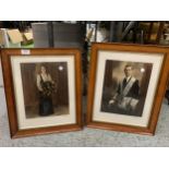 TWO WOODEN FRAMED VINTAGE SEPIA PHOTOGRAPHS WITH A TOUCH OF COLOUR