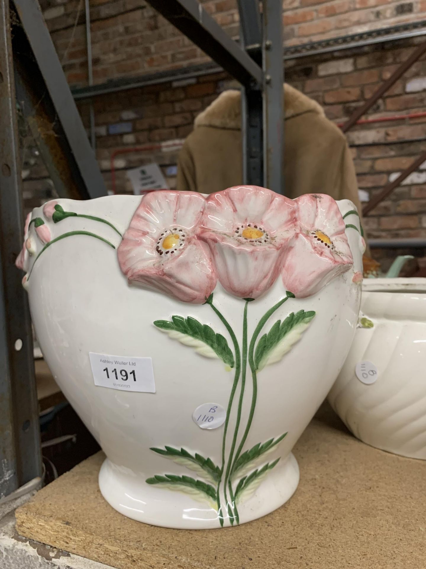 THREE LARGE PLANTERS WITH FLORAL DESIGN - Image 2 of 3