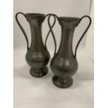 A PAIR OF ARTS AND CRAFTS STYLE PEWTER VASES