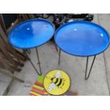 A PAIR OF METAL SIDE TABLES