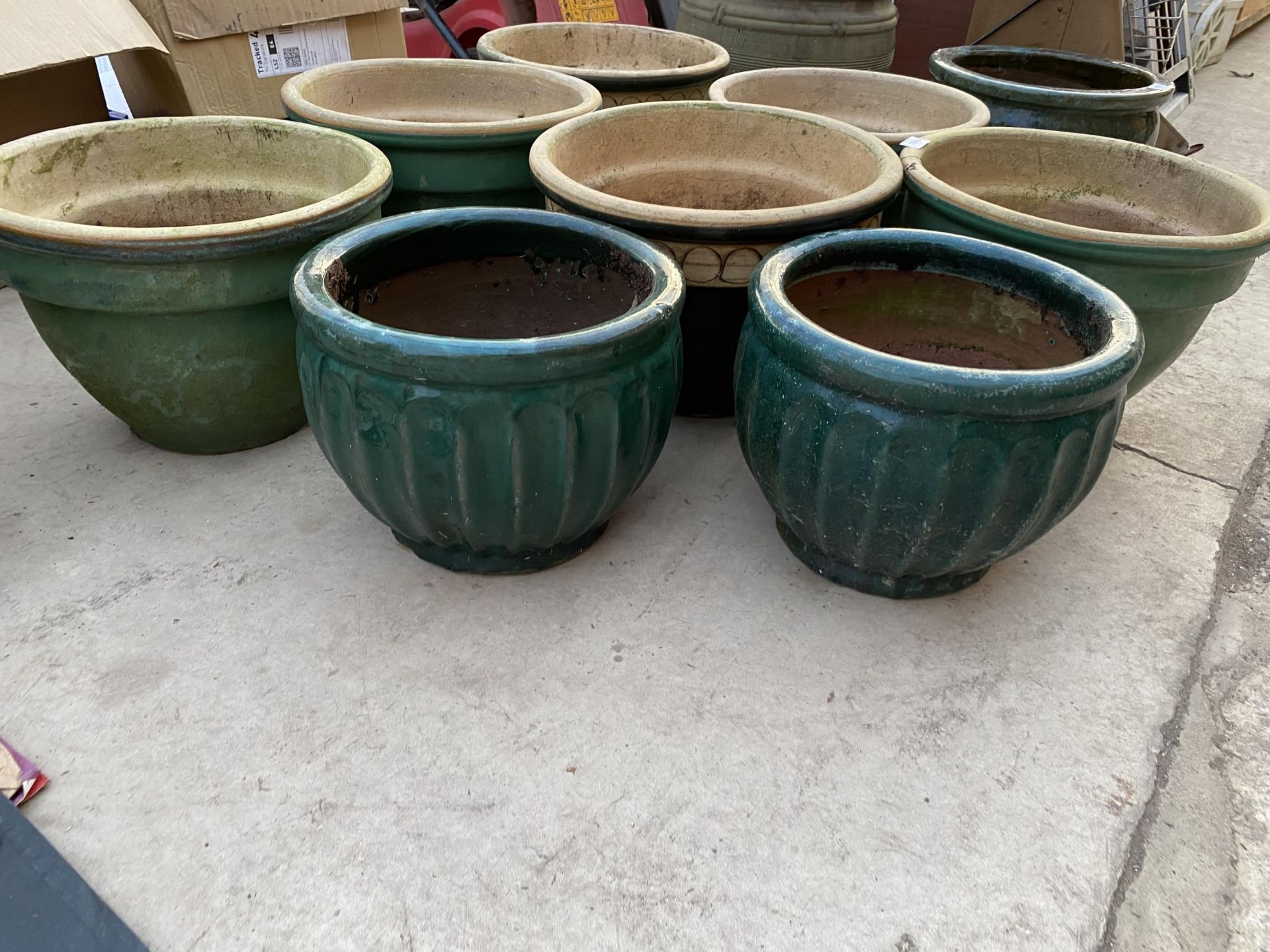 EIGHT GREEN GLAZED PLANTERS - Image 2 of 4