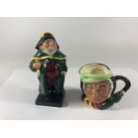 TWO ROYAL DOULTON ITEMS TO INCLUDE A BUMBLE FIGURE AND A SAIRY GAMP MINIATURE TOBY JUG