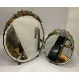 TWO FLORAL DESIGN BARBOLA CIRCULAR MIRROR, DIAMETER OF LARGEST 30CM