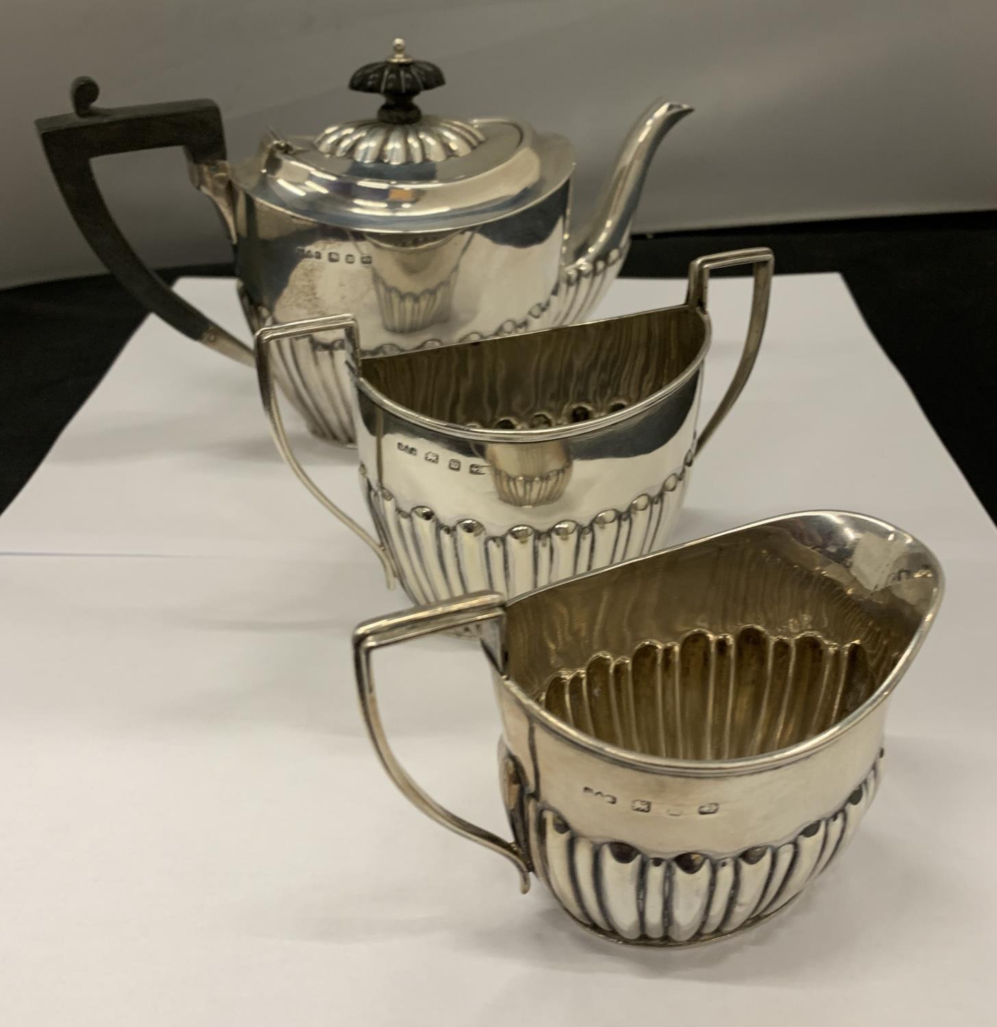 A VICTORIAN SILVER THREE PIECE BACHELOR'S TEA SET, HALLMARKS FOR BIRMINGHAM, 1896, TOTAL WEIGHT - Image 2 of 8