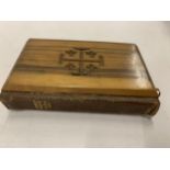 A VINTAGE BOOK OF COMMON PRAYER WITH HYMNS ANCIENT AND MODERN WITH A WOODEN COVER - FROM A