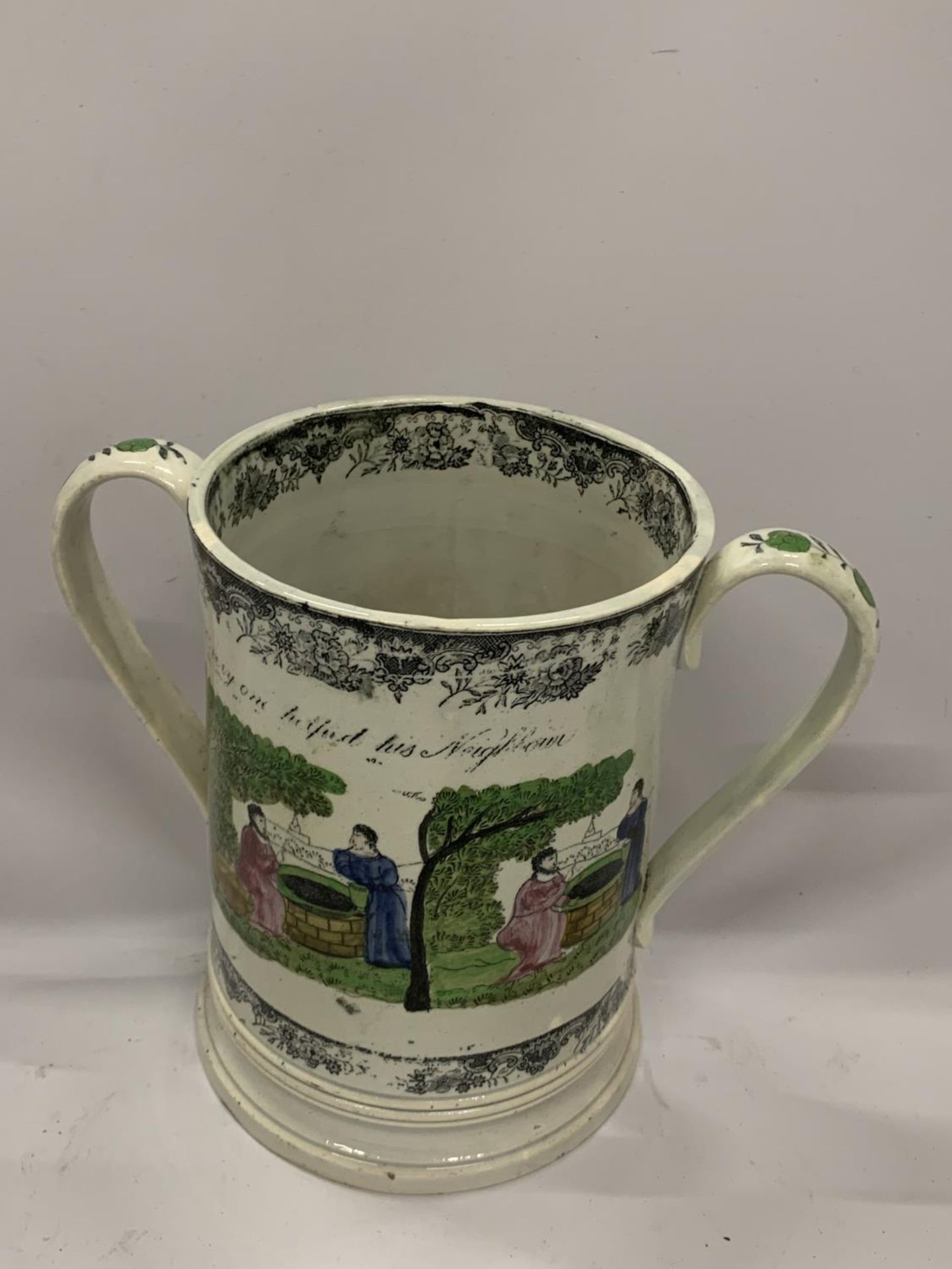 AN EARLY STAFFORDSHIRE MASONIC LOVING CUP, HEIGHT 21CM - Image 2 of 6