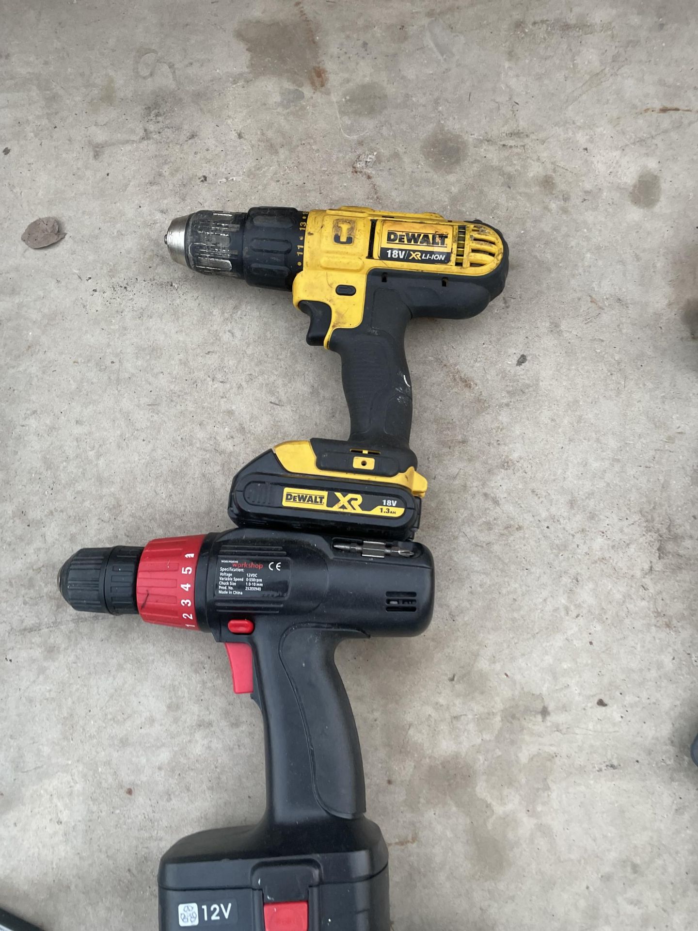 THREE BATTERY DRILLS TO INCLUDE AN 18V DEWALT - Image 2 of 2