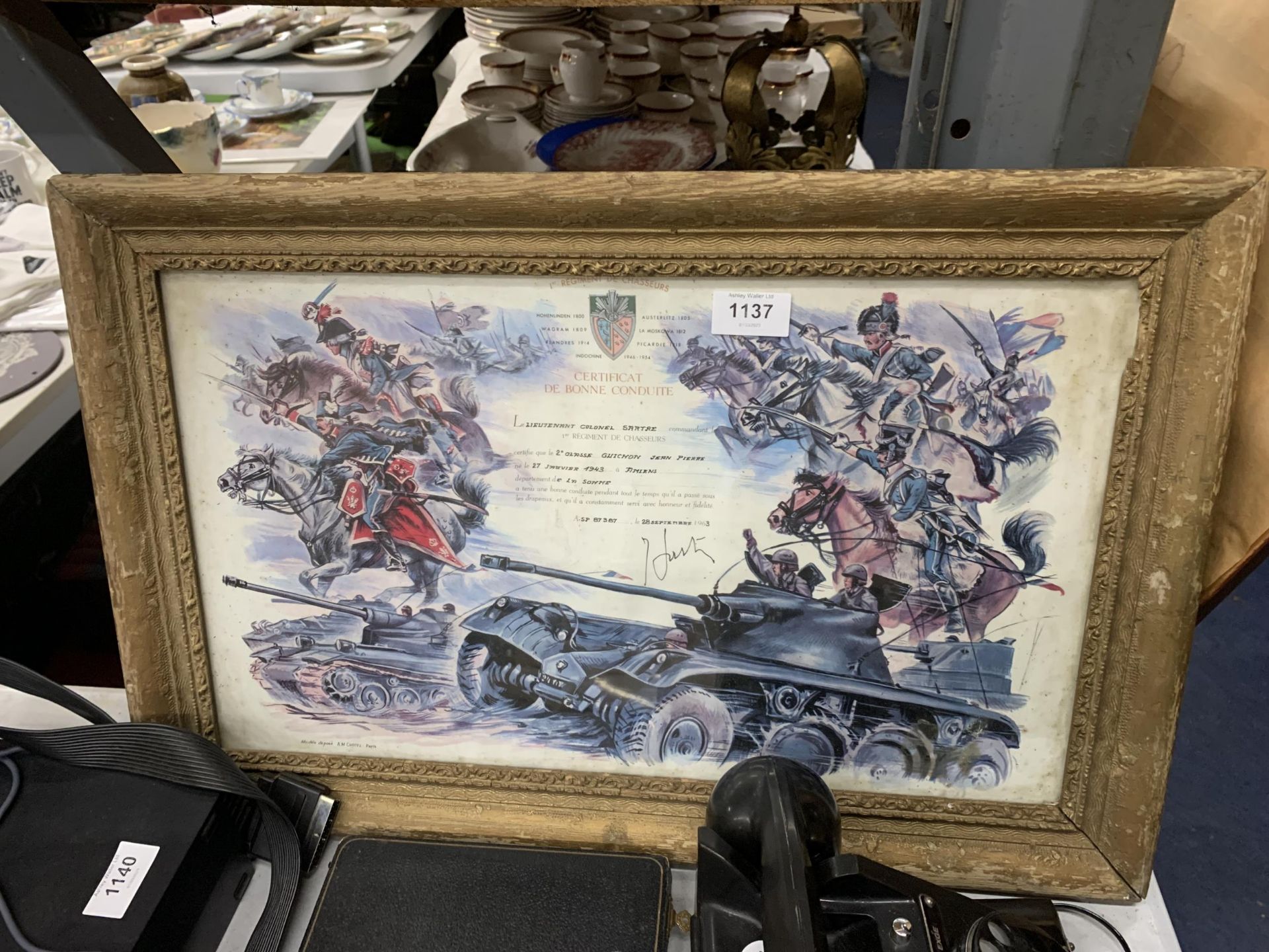 A FRAMED FRENCH LEGION CITATION 58CM X 38CM