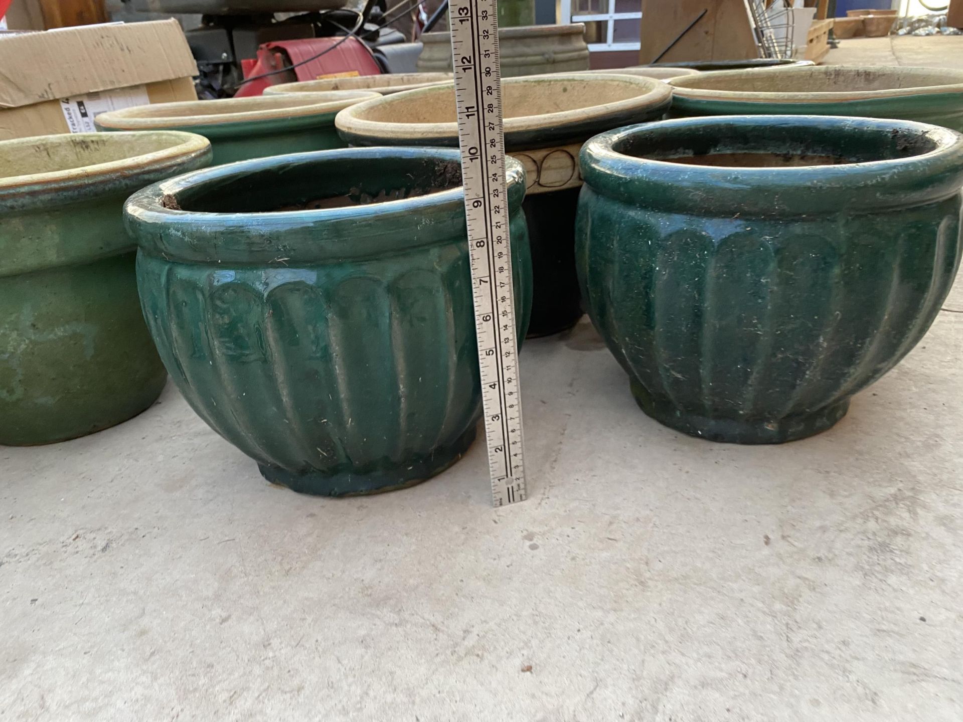 EIGHT GREEN GLAZED PLANTERS - Image 4 of 4