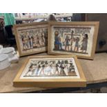 THREE FRAMED EGYPTIAN PRINTS ON PAPYRUS