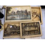FOUR VINTAGE 3-D WALL PLAQUES WITH HISTORIC SCENES