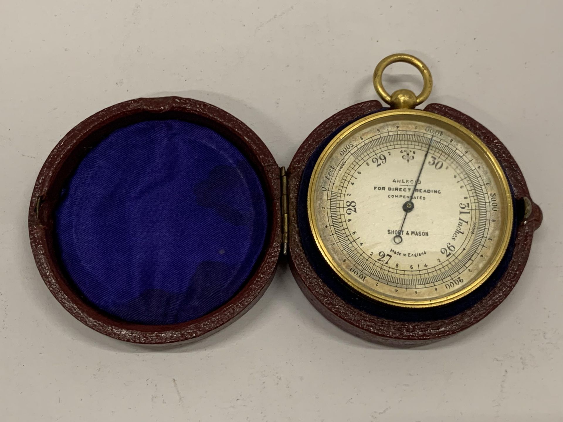 A VINTAGE SHORT & MASON COMPENSATED POCKET BAROMETER