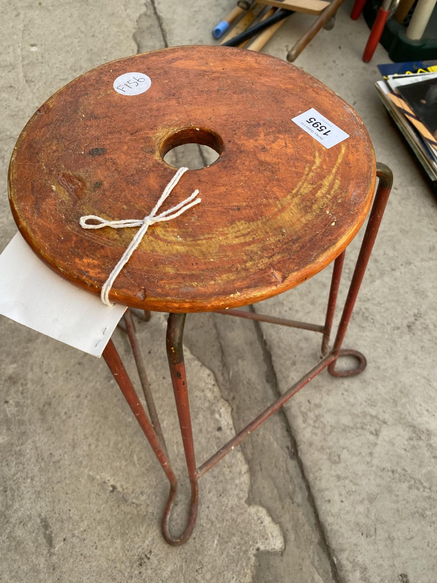 A WOODEN AND METAL INDUSTIAL STYLE STOOL - Image 2 of 2