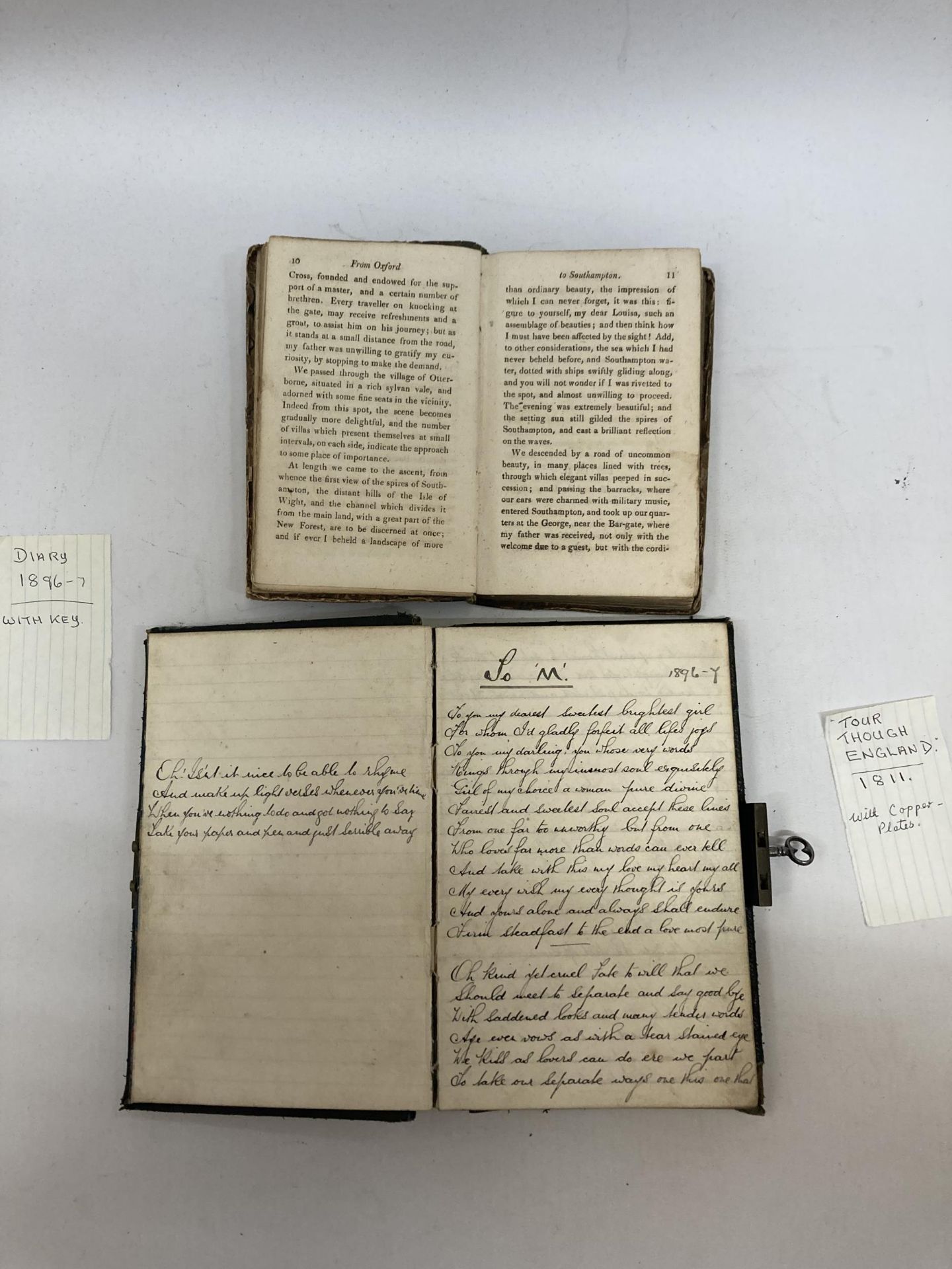 AN 1896-7 LEATHER BOUND DIARY WITH KEY PLUS 'TOUR THROUGH ENGLAND' FROM 1811 WITH COPPER PLATES - Image 3 of 6