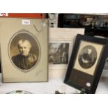 TWO VINTAGE PHOTOGRAPHS OF AN ELDERLY LADY PLUS A PRINT OF BUILDWAS ABBEY, SHROPSHIRE