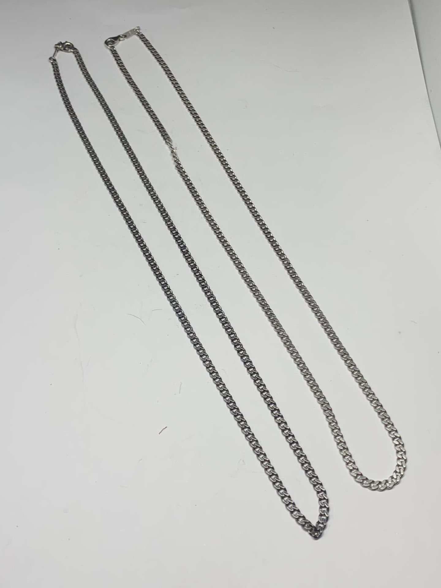 TWO SILVER FLAT LINK CHAINS
