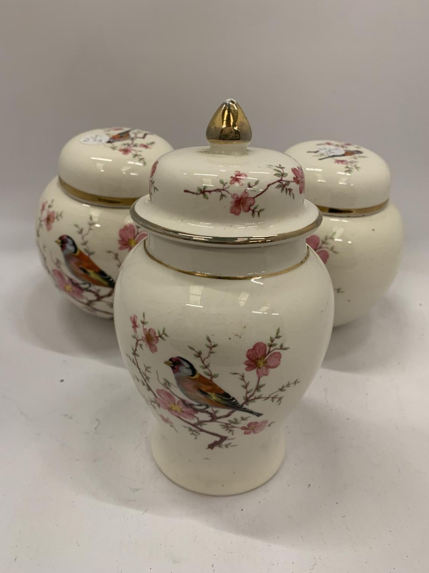 TWO ARTHUR WOOD GINGER JARS AND A TEMPLE JAR WITH BIRDS AND BLOSSOM DESIGN - Image 2 of 8