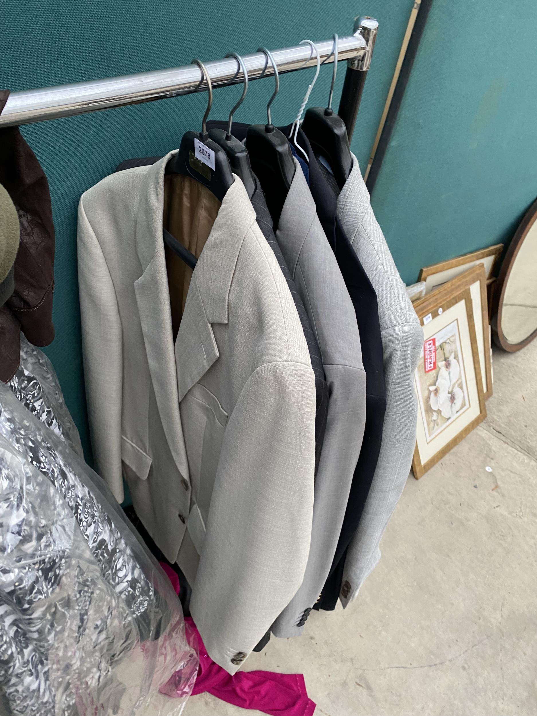 FIVE VARIOUS SUIT JACKETS- THREE HAVING THE TROUSERS