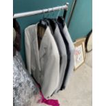 FIVE VARIOUS SUIT JACKETS- THREE HAVING THE TROUSERS