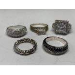 FIVE VARIOUS SILVER RINGS