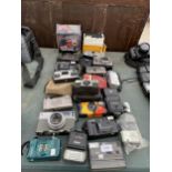 A LARGE ASSORTMENT OF VINTAGE PHOTOGRAPHY EQUIPMENT TO INCLUDE KODAK, ANSCO AND CANON CAMERAS ETC