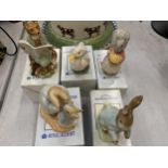 A COLLECTION OF ROYAL ALBERT BEATRIX POTTER FIGURES TO INCLUDE PETER RABBIT, MRS RABBIT AND PETER,