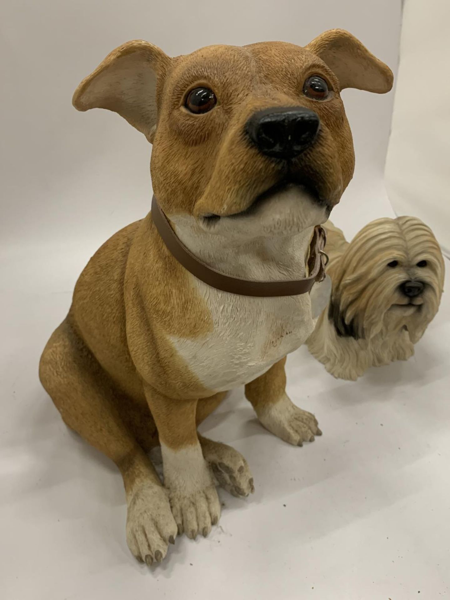 TWO LARGE DOG FIGURES BY LEONARDO, A STAFFORDSHIRE BULL TERRIER HEIGHT 34CM AND A LHASA APSO - Image 4 of 8