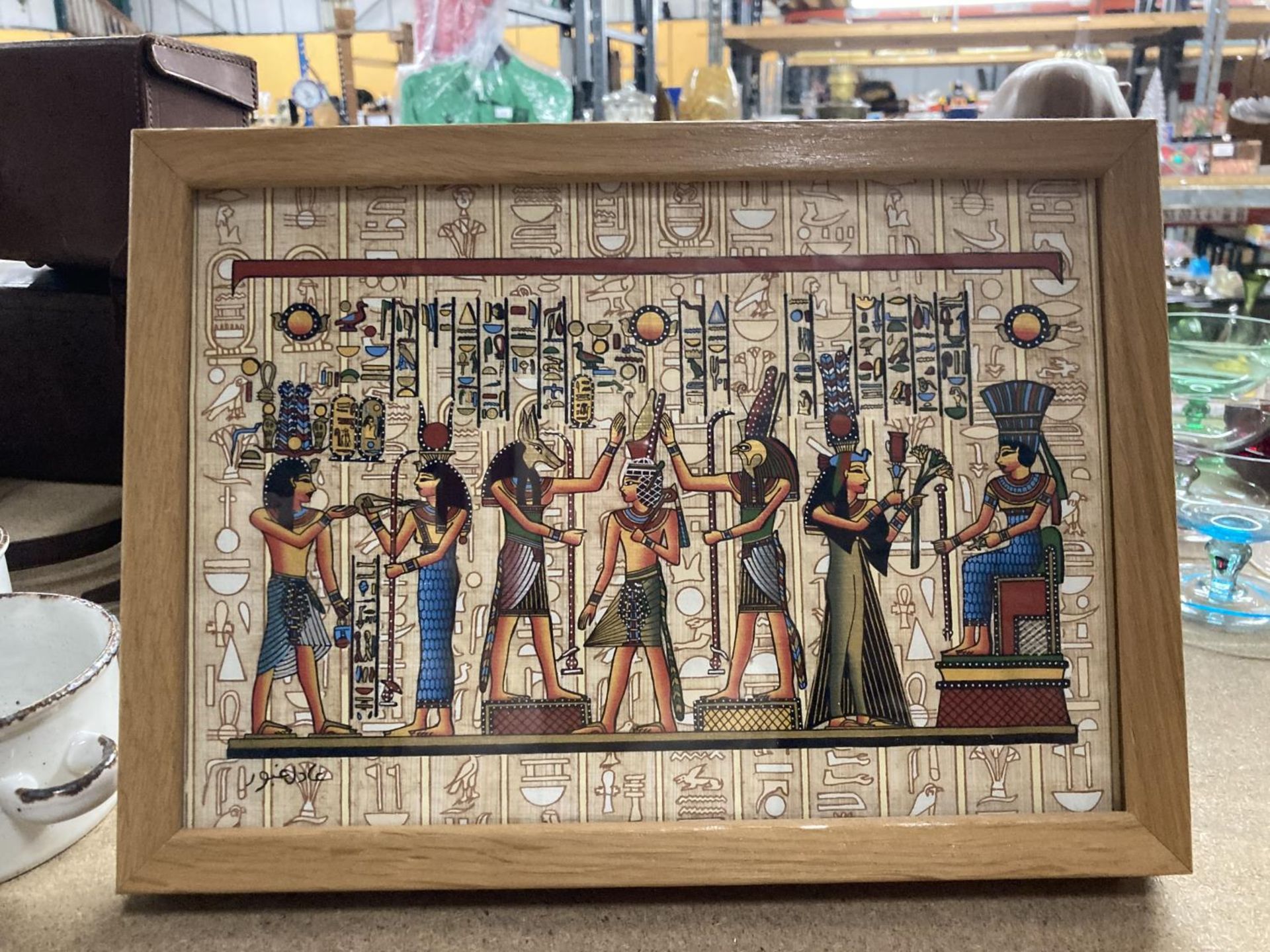 THREE FRAMED EGYPTIAN PRINTS ON PAPYRUS - Image 3 of 3