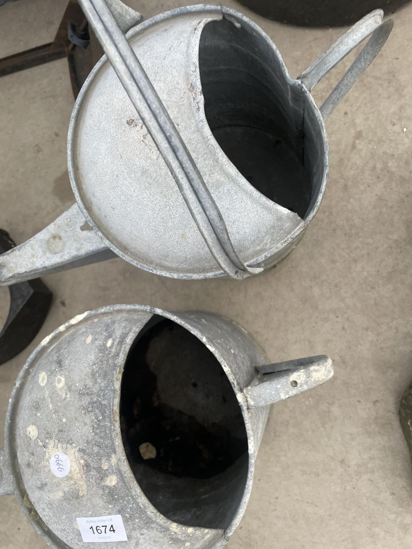 TWO VINTAGE GALVANISED WATERING CANS - Image 2 of 2