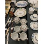 A QUANTITY OF 'APILCO' FRENCH CUPS AND PRESERVE POTS PLUS THREE VINTAGE PLATES