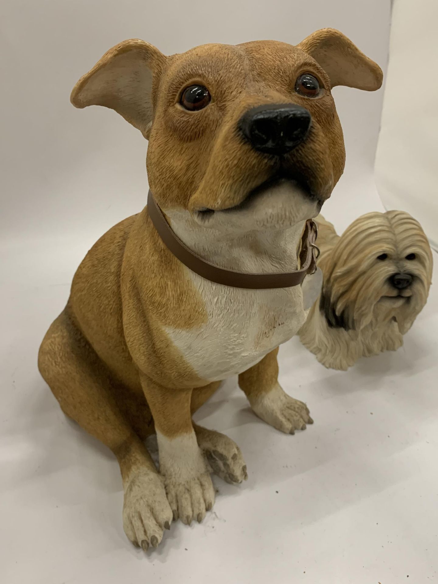 TWO LARGE DOG FIGURES BY LEONARDO, A STAFFORDSHIRE BULL TERRIER HEIGHT 34CM AND A LHASA APSO - Image 3 of 8