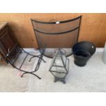 AN ASSORTMENT OF ITEMS TO INCLUDE A LANTERN, COAL BUCKET AND LOG STAND ETC