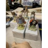 FIVE ROYAL ALBERT BEATRIX POTTER FIGURES TO INCLUDE MOTHER LADYBIRD, PIGLING BLAND, MISS MOPPET,