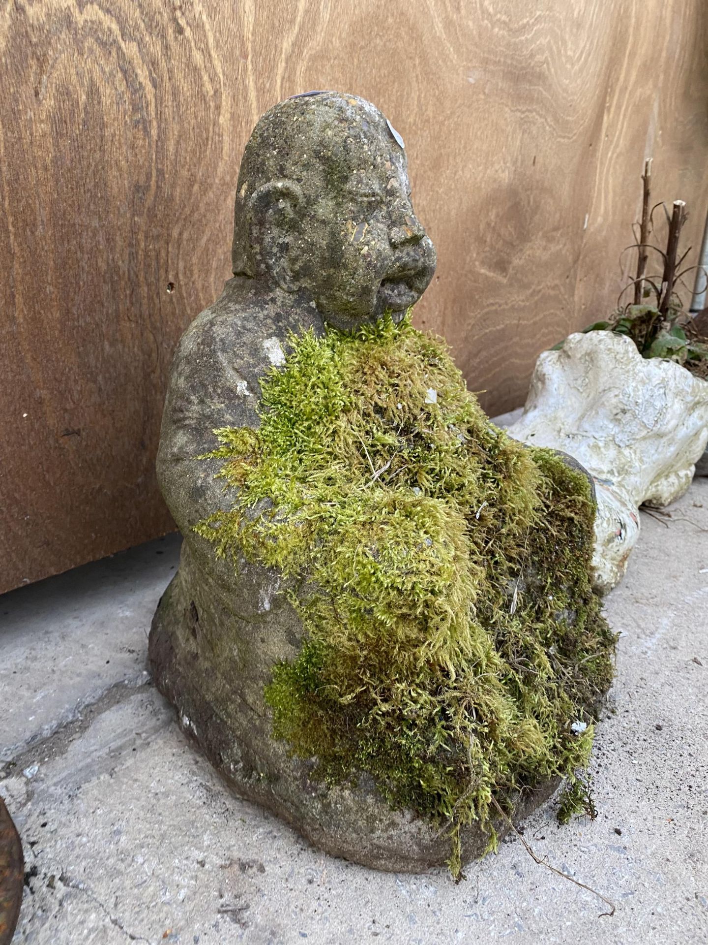 A RECONSTITUTED STONE BUDDHA FIGURE - Image 2 of 3