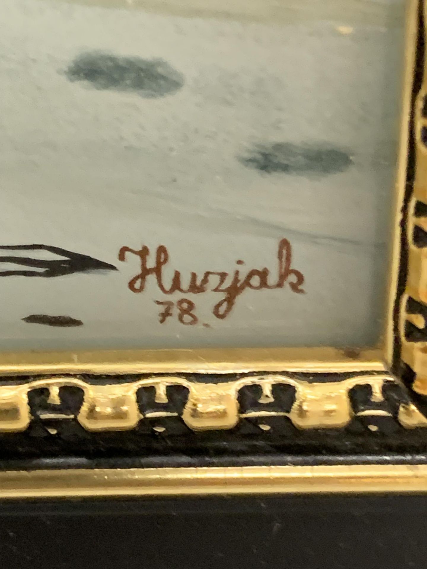 A PAIR OF EBONY FRAMED SIGNED OIL ON GLASS PANELS, SIGNED HURJZAK, '78, 34 X 39CM - Image 7 of 8