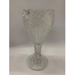 A GOOD QUALITY CUT GLASS BOHEMIAN VASE, HEIGHT 35CM