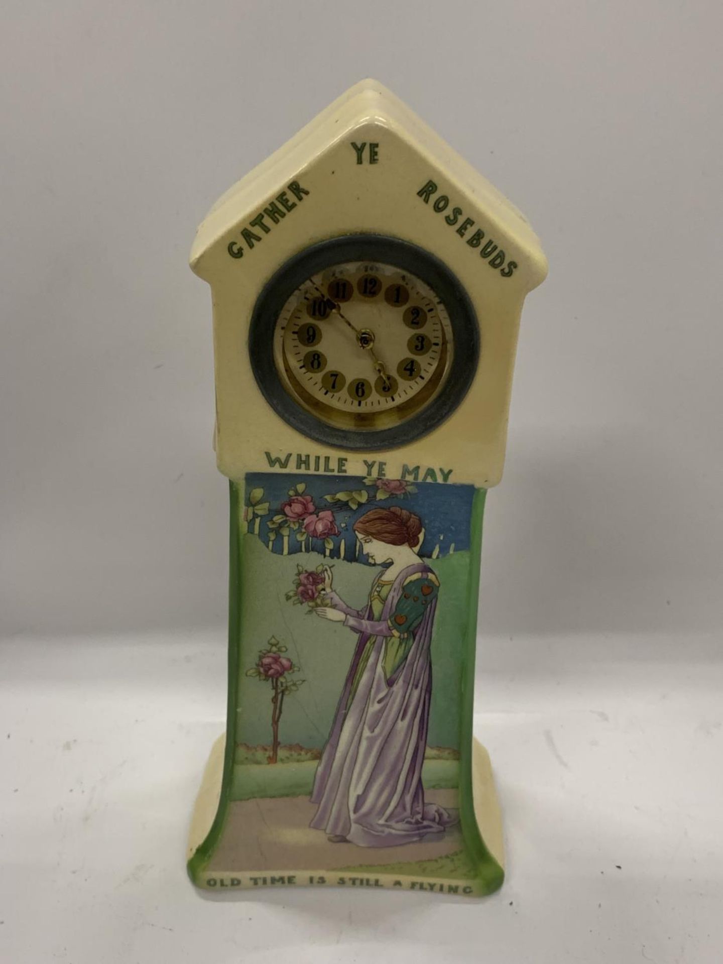 A DIJARDIN LAMMENS BRUXELLES ART NOUVEAU CERAMIC MANTLE CLOCK, HEIGHT 28CM - Image 2 of 6