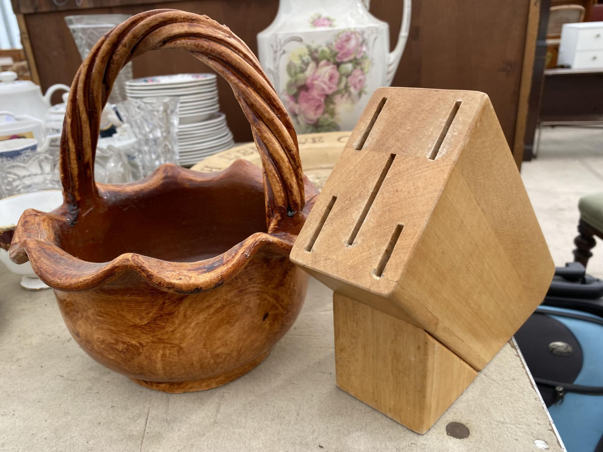 A LARGE CERAMIC WASH JUG, A STONEWARE BOWL AND A KNIFE BLOCK ETC - Image 3 of 3