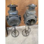 A PAIR OF VINTAGE AND RARE GERMAN RAILWAY LAMPS